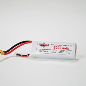 A white battery is connected to a yellow and red wire.